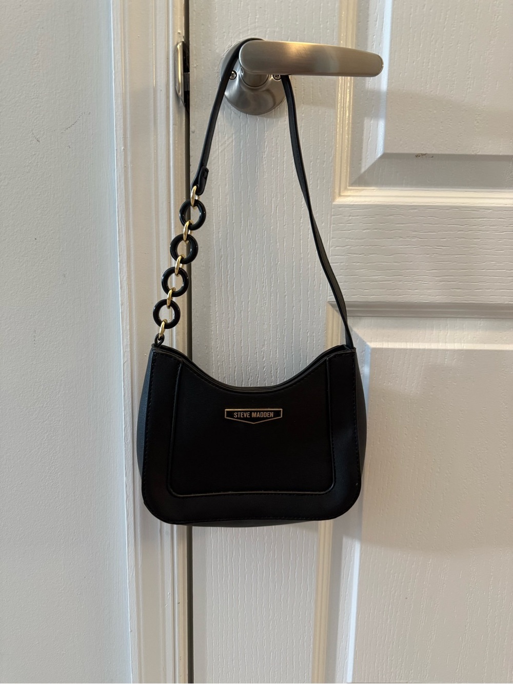 Steve Madden Black Shoulder Bag with Chain-Link Accent